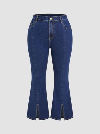 Denim Middle Waist Split Flared Jeans Curve & Plus - Cider