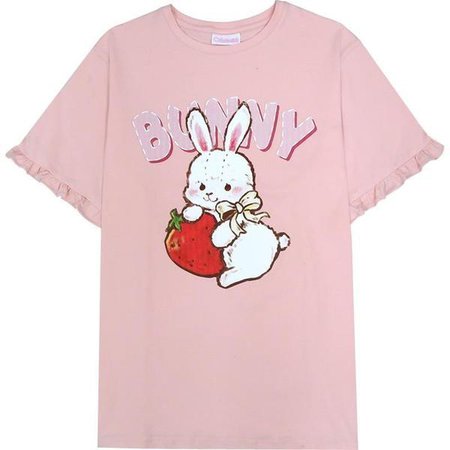 Strawberry Bunny Ruffle T-shirt Kawaii Top Strawbunny | Kawaii Babe