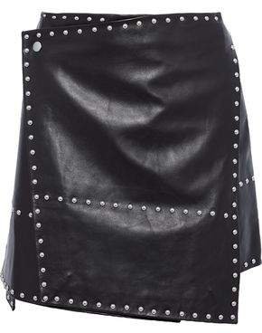 Studded Leather Mini Wrap Skirt