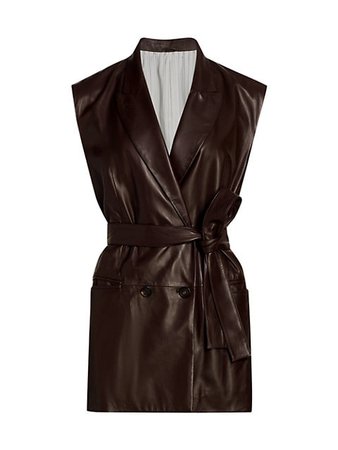 Brunello Cucinelli Collared Leather Wrap Vest | SaksFifthAvenue