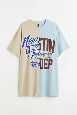 H&M+ Oversized Printed T-shirt Dress - Light blue/light beige - Ladies | H&M US