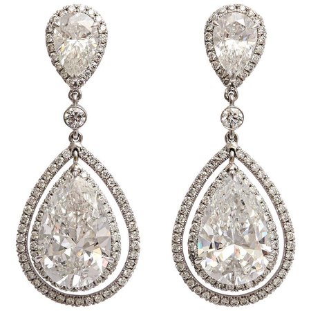 Regal Large Pear Shaped Diamond Dangling Earrings For Sale at 1stdibs