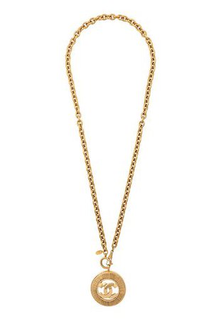 Chanel Pre-Owned, Chanel Pre-Owned 1980's logo medallion long necklace - Gold | Catalove