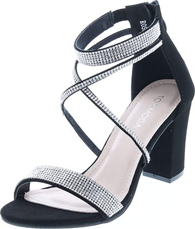 Amazon.com | TOP Moda Dressy/Formal Sandals High Heel Ankle Strap Open Toe Sandals,Black,8 | Heeled Sandals