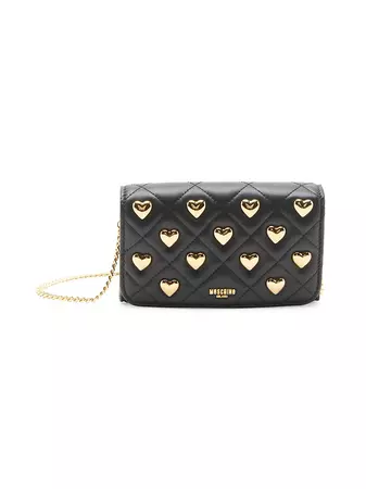 Shop Moschino Heart Studs Quilted Leather Clutch-On-Chain | Saks Fifth Avenue