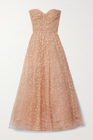 Daisy Strapless Glittered Tulle Gown - Blush