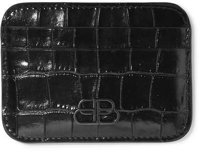 Bb Glossed Croc-effect Leather Cardholder - Black
