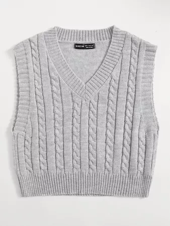Plus Cable Knit Solid Sweater Vest | SHEIN USA