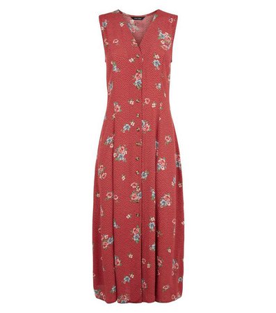 Red Floral Lace Up Back Midaxi Dress | New Look