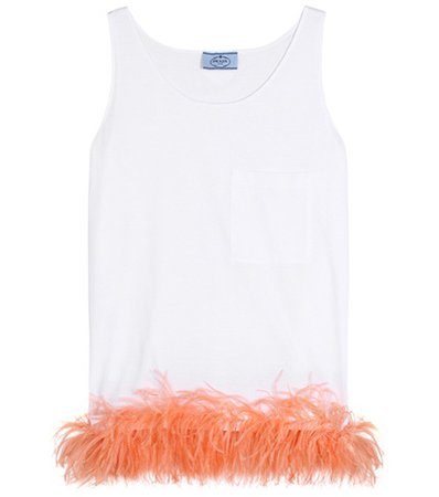 Feather-trimmed sleeveless top