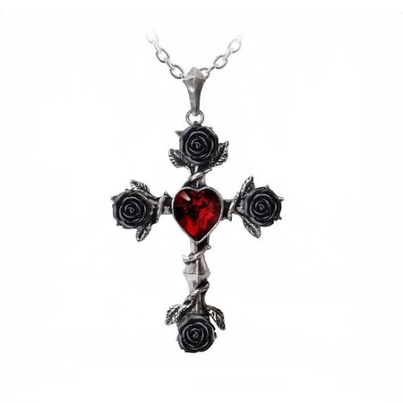 Alchemy Gothic Black Rosifix cross with roses necklace silver / black -
