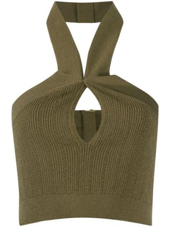 Green Balmain halterneck knitted crop top VF10141K211 - Farfetch