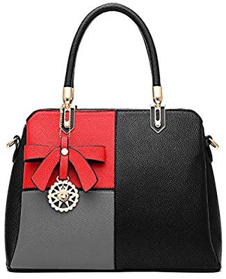 Women's Multicolour Handbag Faux Leather Bag Top Handle Bag Shoulder Bag Zip Top Cross Body Handbags(Black with Red): Amazon.co.uk: Luggage