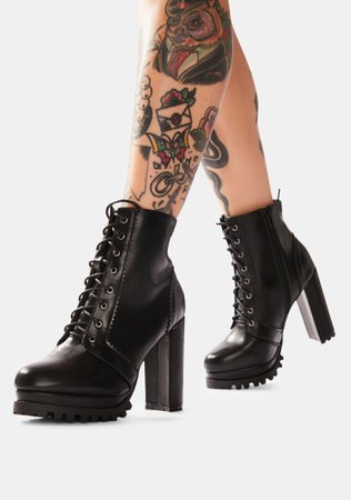 Chunky Heel Treaded Lace Up Ankle Boots