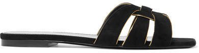 Nu Pieds Suede And Leather Slides - Black