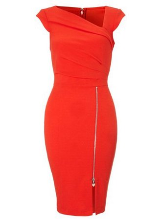 Sexy Skew Neck Sleeveless Zippered Bodycon Dress For Women red - Google Search