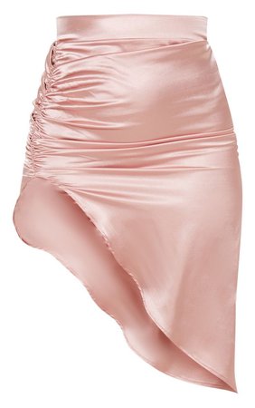 Blush Satin Asymmetric Midi Skirt