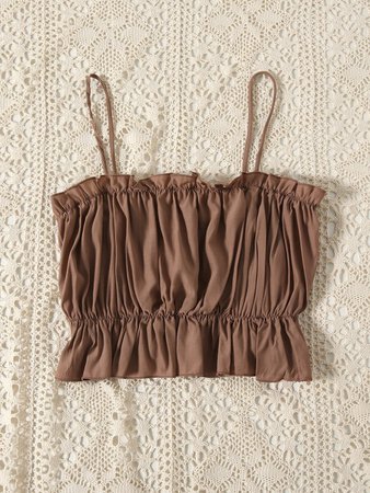 Frill trim Ruched Bust Cami Top | SHEIN USA