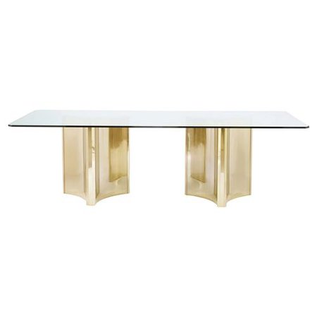 Ellen Modern Sleek Gold Double Pedestal Glass Dining Table | Kathy Kuo Home