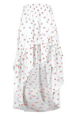 Plus Woven Cherry Print Ruffle Dipped Hem Skirt | Boohoo
