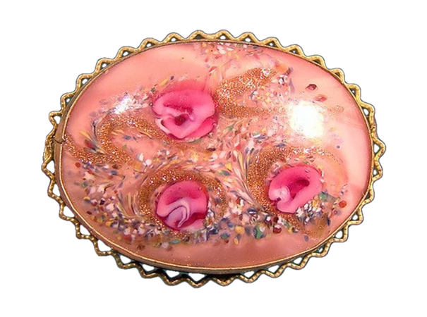 Pink MURANO GLASS BROOCH 1910 1920 Pin Hand Made Roses Pin