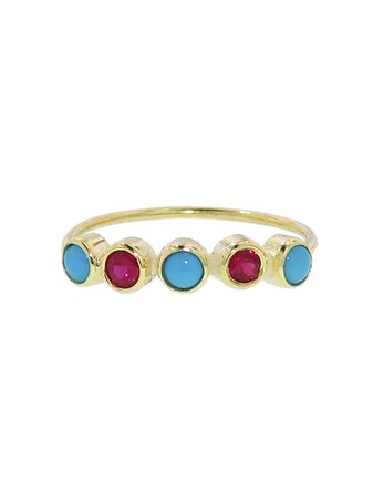 Jennifer Meyer Jewelry - Turquoise And Ruby Ring - Ylang 23