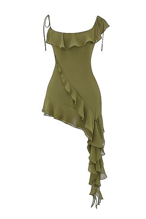 'Marcia' Olive Ruffle Mini Dress