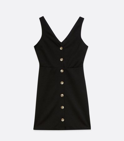 Black Button Front Pinafore Dress | New Look