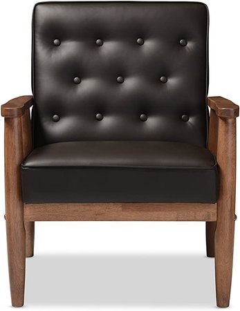 Amazon.com: Baxton Studio Sorrento Mid-Century Retro Modern Faux Leather Upholstered Wooden Lounge Chair, Brown: Kitchen & Dining