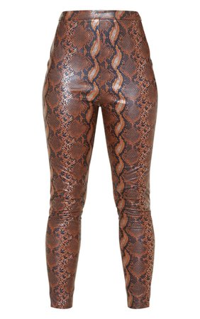 Tall Brown Pu Snake Trouser | Tall | PrettyLittleThing USA