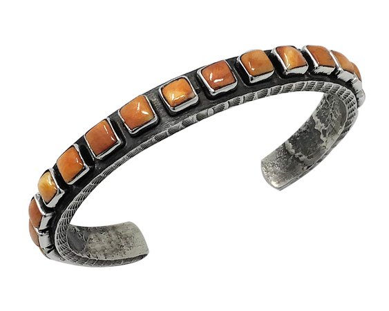 Ernest Rangel Navajo Handmade Single Row Orange Spiny Oyster Shell Bracelet