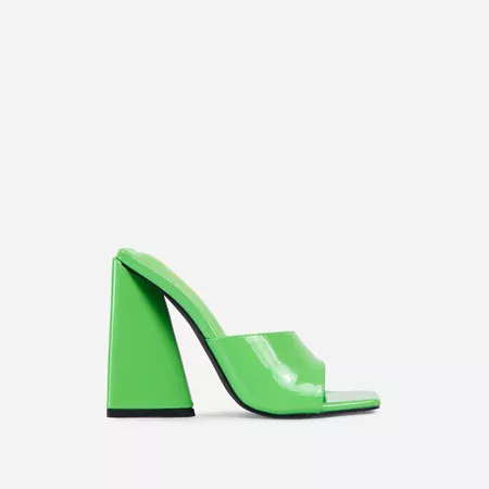 Avalon Square Peep Toe Sculptured Flared Block Heel Mule In Green Patent | EGO
