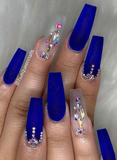 Royal Blue and Silver Nails