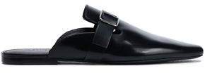 Buckled Glossed-leather Slippers
