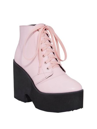 Pink black heeled platforms