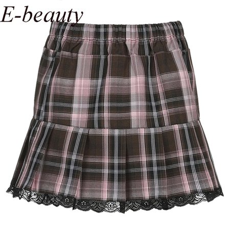 Mall Goth Striped Plaid Y2K Skirts Womens Preppy Style Lace Trim Hem School E Girl Clothes Dark Academia Aesthetic Mini Skirt|Skirts| - AliExpress
