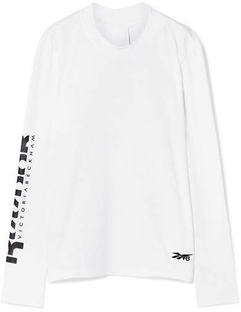 Printed Embroidered Cotton-jersey Top - White