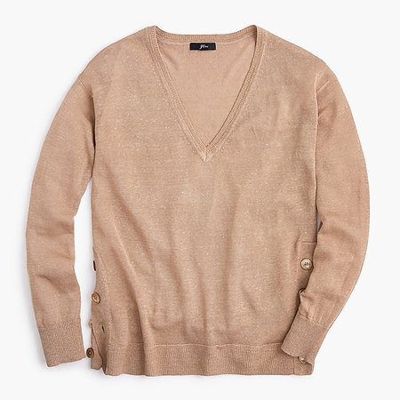 V-neck sweater with side buttons in linen - Women's Sweaters | J.Crew