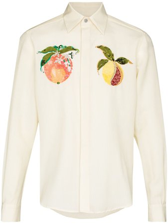 Edward Crutchley fruit-embroidery long-sleeve shirt white S20SHT002DEMB1 - Farfetch
