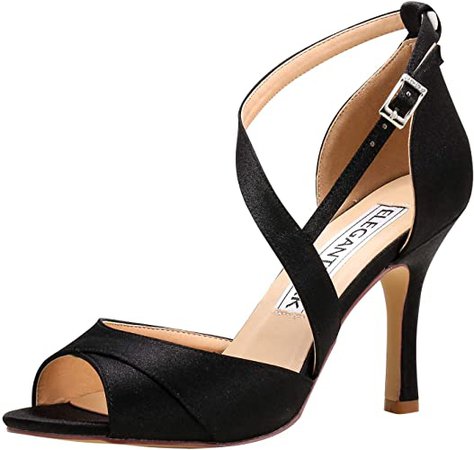 Amazon.com | ElegantPark HP1821 Black Sandals for Women Peep Toe Bridal Wedding Shoes for Bride High Heel Strappy Sandals Satin Evening Prom Dress Shoes US 7.5 | Heeled Sandals