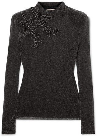 Embroidered Lurex Top - Black
