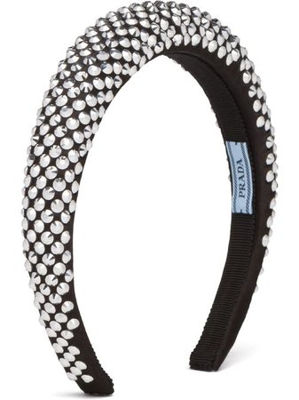 Shop black & silver Prada crystal-embellished satin headband with Express Delivery - Farfetch