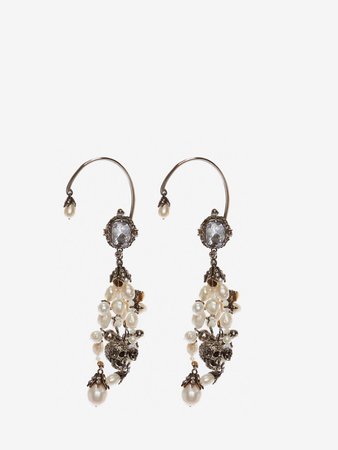 ‎‎‎‎Women‎'s ‎Silver/Gold ‎ ‎Beaded Shell Earrings ‎ | Alexander McQueen