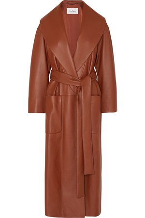 Salvatore Ferragamo | Belted textured-leather wrap coat | NET-A-PORTER.COM