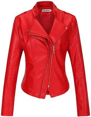 Tanming Women's Faux Leather Moto Biker Short Coat Jacket (X-Large, Yellow14) at Amazon Women's Coats Shop