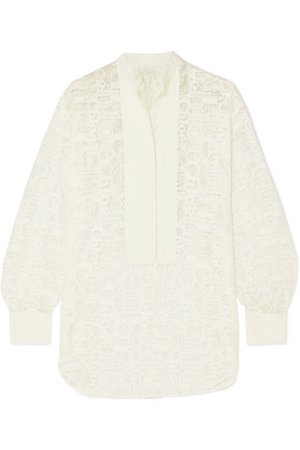 Chloé | Pintucked linen-trimmed lace blouse | NET-A-PORTER.COM