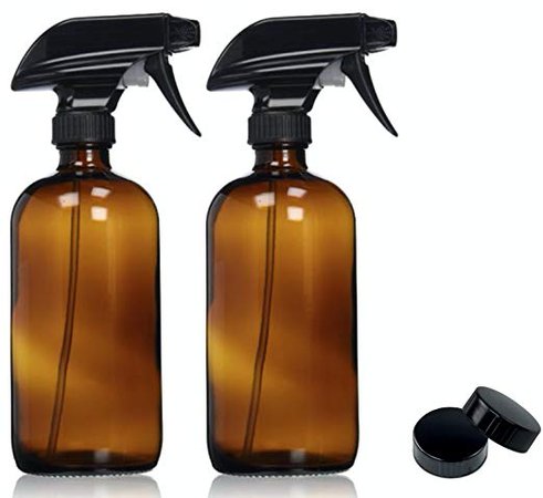 Amazon.com: Empty Amber Glass Spray Bottles with Labels (2 Pack) - 16oz Refillable Container for Essential Oils, Cleaning Products, or Aromatherapy - Durable Black Trigger Sprayer w/Mist and Stream Settings: Gateway