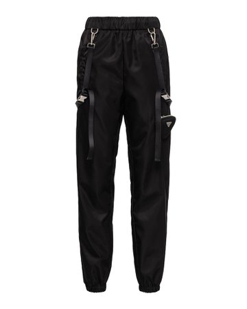 Black Re-Nylon pants with suspenders and pouch | Prada