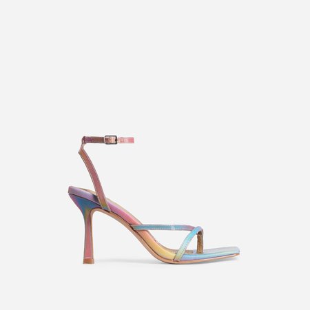 Tease Square Toe Non Identical Kitten Heel In Rainbow Holographic Faux Leather | EGO