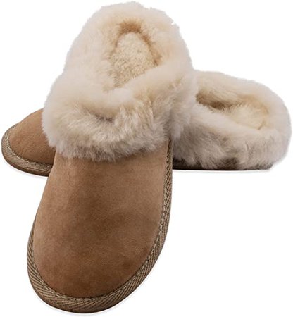 Amazon.com | Handmade Genuine Sheepskin Slippers Wool Women Men Brown Soft | Slippers